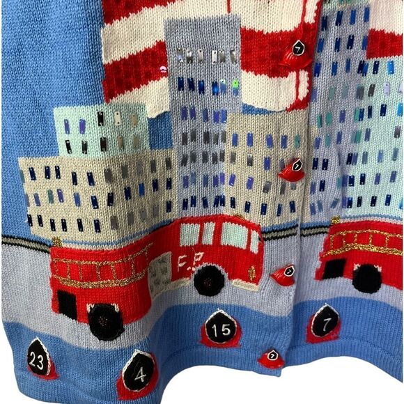 NWT Storybook Knits L/S Cardigan in Azure Blue Limited Edition Patriotic Theme L - Picture 2 of 6